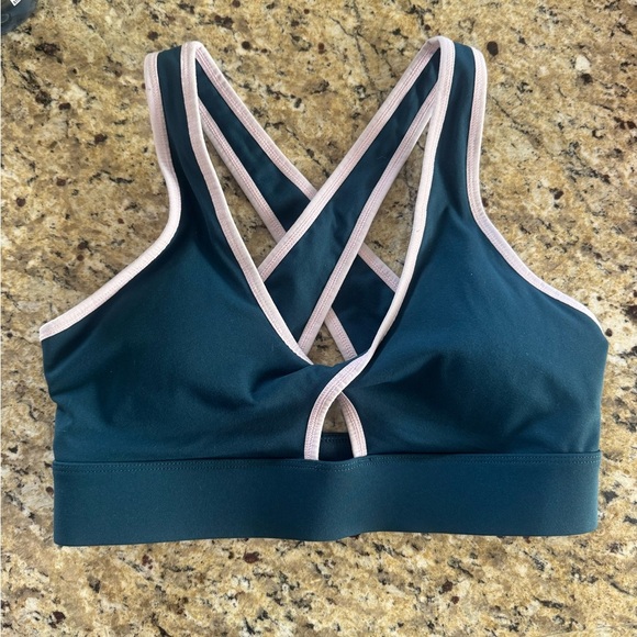 Fabletics size medium navy blue and lavender sports bra cross cross - Picture 1 of 2